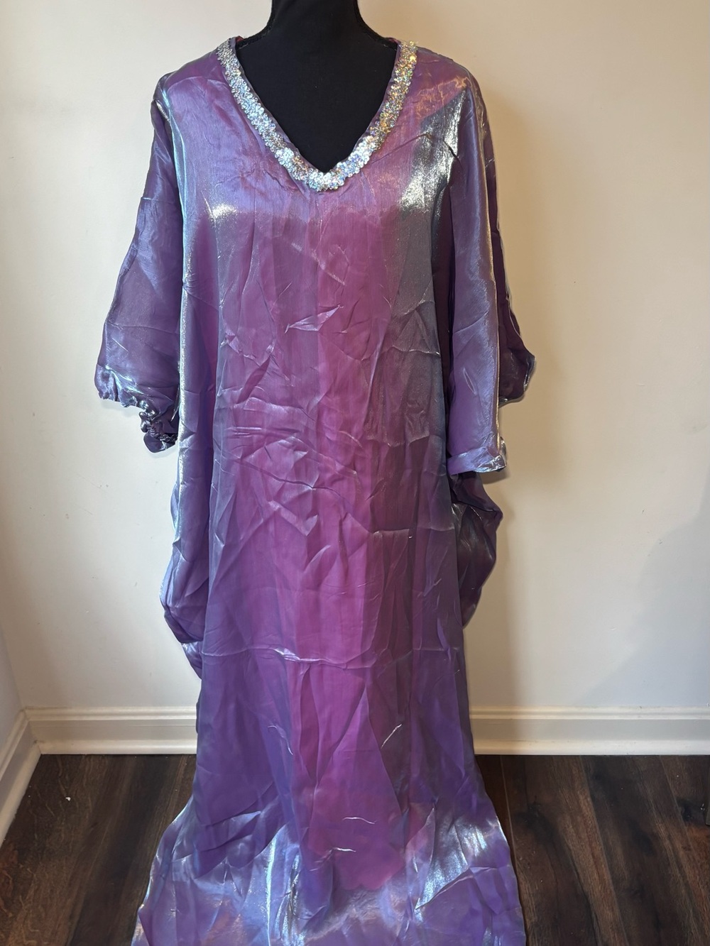 XPlusWear Iridescent Purple Beaded V-Neck Kaftan